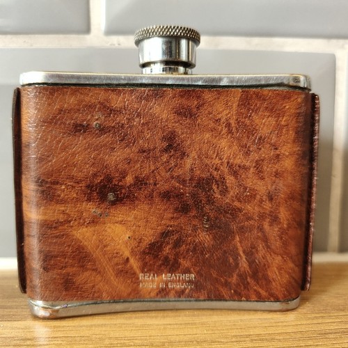 Vintage leather 4oz hip flask - 4oz,