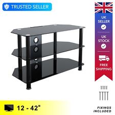 Glass TV Floor Stand Unit, Up To 43" TVs, Choice of Finishes, Glass Shelving