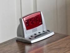 Zeon Tech Electronic Alarm Clock / Silver / Red / Rare / Retro / Space Age / 90s