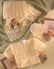 (CBS4) 4-PLY CROCHET PATTERN - BABY SHAWL 39" x 39", CARDIGAN & BONNET CHEST 18"