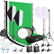 FGen Softbox Lighting Kit 2.6x3m Backdrop Stand 3 Color Cloths Bulbs Photo Studi