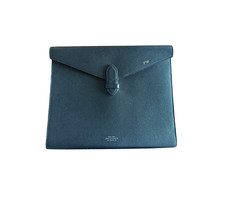 Smythson A4 Trifold Writing Folder in Black Panama Leather 