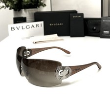 Genuine Y2K Bvlgari 8014-B Diamanté Gems Rimless Shield Oversized Sunglasses