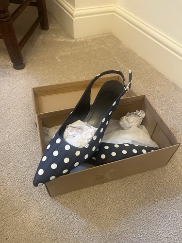 Navy and white polka dot - and,