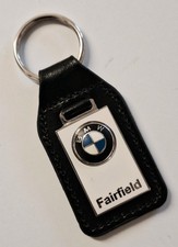 GENUINE VINTAGE BMW MAIN DEALER LEATHER AND METAL KEYRING FOB. FAIRFIELD BMW 