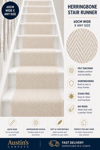 Cream herringbone stair runner - cream,