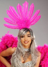 Womens Rio Carnival Showgirl Bright Pink Feather Headpiece Fancy Dress Headdress