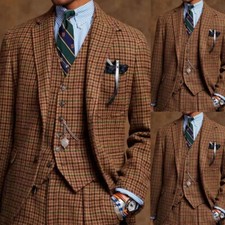 Houndstooth 3 Pieces Men's Suits Single Breasted Casual Business Wedding Blazer