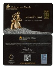 Gold Bar 1 Gram 999.9 Gold Heimerle and Meule Secain Card 