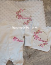 Newborn Baby Girl Princess Hospital Set Romany Blanket Sleepsuit Bib Christening