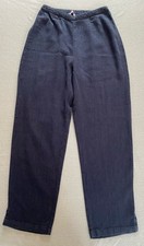 SAHARA TROUSERS SZ SMALL WOMENS AUTUMN BLUE LINEN BLEND HIGH ELASTIC WAIST