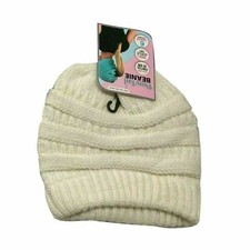 Womens Girls Stretch Knit Hat Messy Bun Ponytail Beanie Warm Hats Winter UK