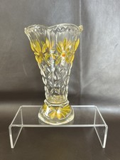Stunning German Cut Glass Vase with Coloured Flower Daffodil Design 13cm Height