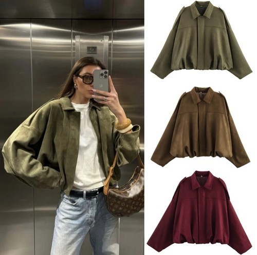 Women faux suede bomber jacket - suede,