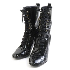 Auth CHANEL Boots Black Enamel - e59881i