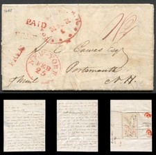 1829 Maritime Packet Ship Sarah Parker Capt. seeks cargo Stampless Folded Letter