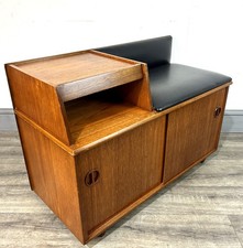 Fab Danish Style Teak Telephone Bench Hall Seat With Storage Chippy Heath 60s