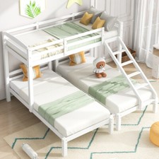 Wooden Bunk Bed White Triple Sleeper 3FT Single Bed Frames For Kids Teens Adults