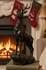 Stag on Plinth Deer Christmas Country Ornament Sculpture, Vintage Style 41cms