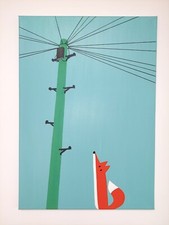 Fox looking up at Telegraph Pole Canvas Painting