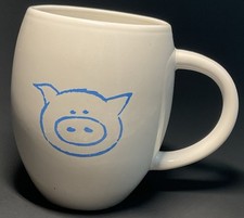 M Ware White 16 Oz.  Pig Mug Blue Pig