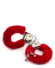 Silver Handcuffs Red Fluffy Sleeve 2 Keys