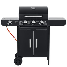 Gas BBQ Grill Trolley with 4 Burners Cabinet Multifunction Metal Black