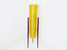 STUNNING VINTAGE YELLOW FIBREGLASS & TEAK ROCKET FLOOR LAMP - NOVOPLAST
