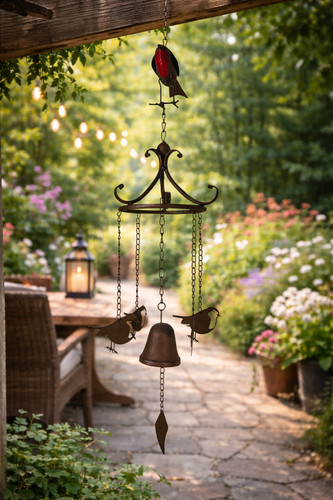 Rustic metal robin hanging - rustic,