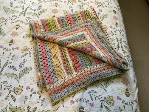 Vintage pastel crochet blanket - vintage,