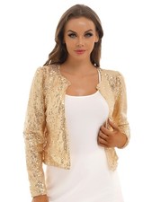 Womens Sequin Jacket Long Sleeve Open Front Glitter Blazer Cardigan Bolero Shrug