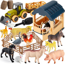 BUYGER Farm Animals Toys Sets for 3 4 5 Years Olds, Large and Mini Size Animals 