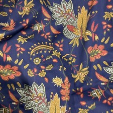 LAURA ASHLEY RARE BLUE CURTAIN FABRIC. JOINED IN PREP TO COMPLETE 110” W X. 84”D