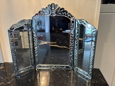 Ornate Victorian Venetian Mirror Etched Vanity Table Hangable Beveled