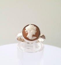 Gorgeous Vintage Real Carved Shell Cameo Ring 925 Silver Size Q~Q1/2 #316423