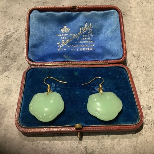 Gold plated jade - jade, earrings