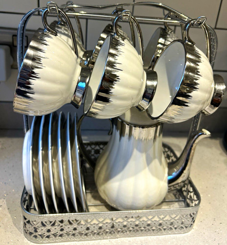 White silver ceramic tea - white, &