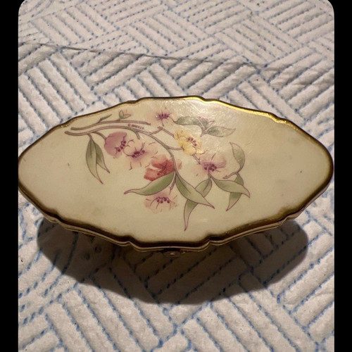 Gold metal floral trinket box - metal,