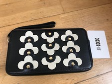 Orla Kiely Confetti Flower Black Leather Wallet Pouch Clutch NEW WITH TAGS