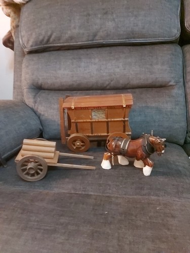Vintage wooden horse cart and - horse,