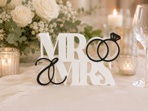 Mrs wedding table sign - &,