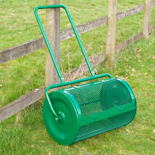 ROLLING COMPOST SPREADER GARDEN LAWN PEAT MOSS TOP SOIL FERTILISER 76L