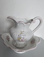 Vintage Pottery Jug And Wash Bowl Set with Floral design 