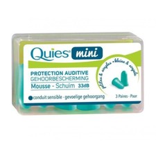 Quies Mini Foam Earplugs, Ear Protection, 3 Pairs, SNR 33dB