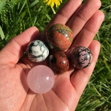 Star Rose Quartz Sphere Mahogany Obsidian Rhodonite Unakite Tree Agate Set Mini