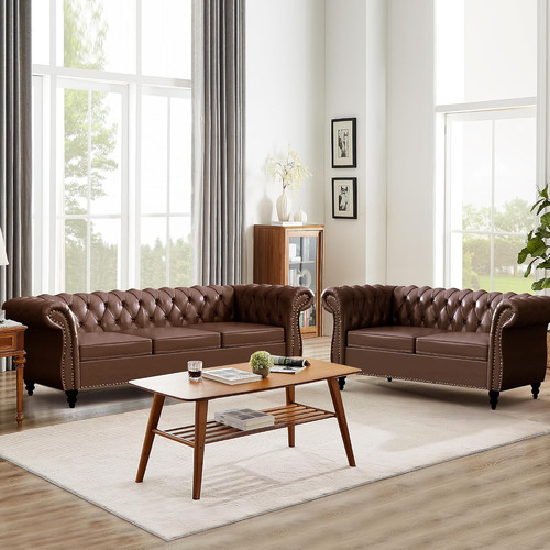 Faux leather sofa and - leather, loveseat