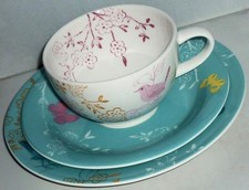 STUNNING PRETTY PORTMEIRION DAWN CHORUS BLUE TRIO COFFEE TEA CUP SAUCER PLATE