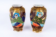 Beautiful Pair of Japanese Porcelain Satsuma Antique Vases