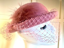 vintage pink hat felt pink hat netted pink vintage wedding hat