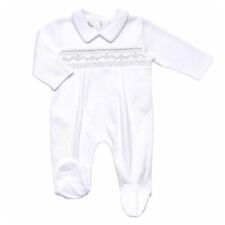 WHITE SMOCKED SLEEPSUIT BABY BOY GIRL UNISEX  SPANISH STYLE BABYGROW 0-3 MONTHS